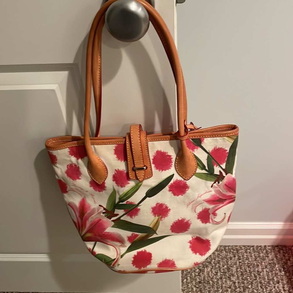 Dooney Bourke Cindy Lilly Bag, Brown Leather,
Canvas, Tote Preppy Classic Purse - Picture 12 of 15